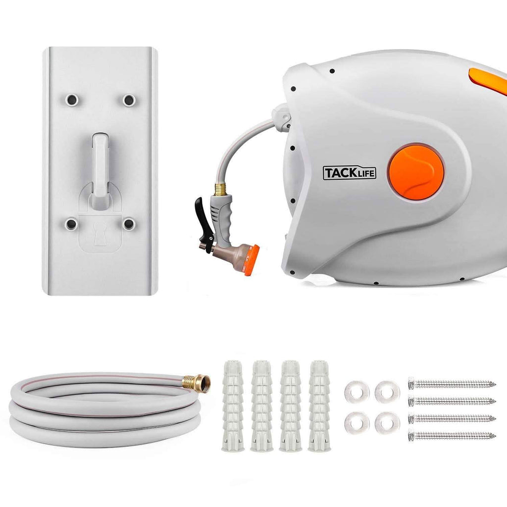 Dévidoir de tuyau d'arrosage rétractable TACKLIFE 25+2,5 m 16 mm Fixation murale