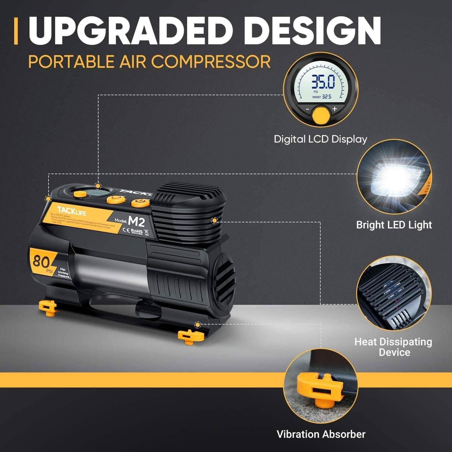 Compresseur d'air portable numérique 12 V CC Tacklife M2