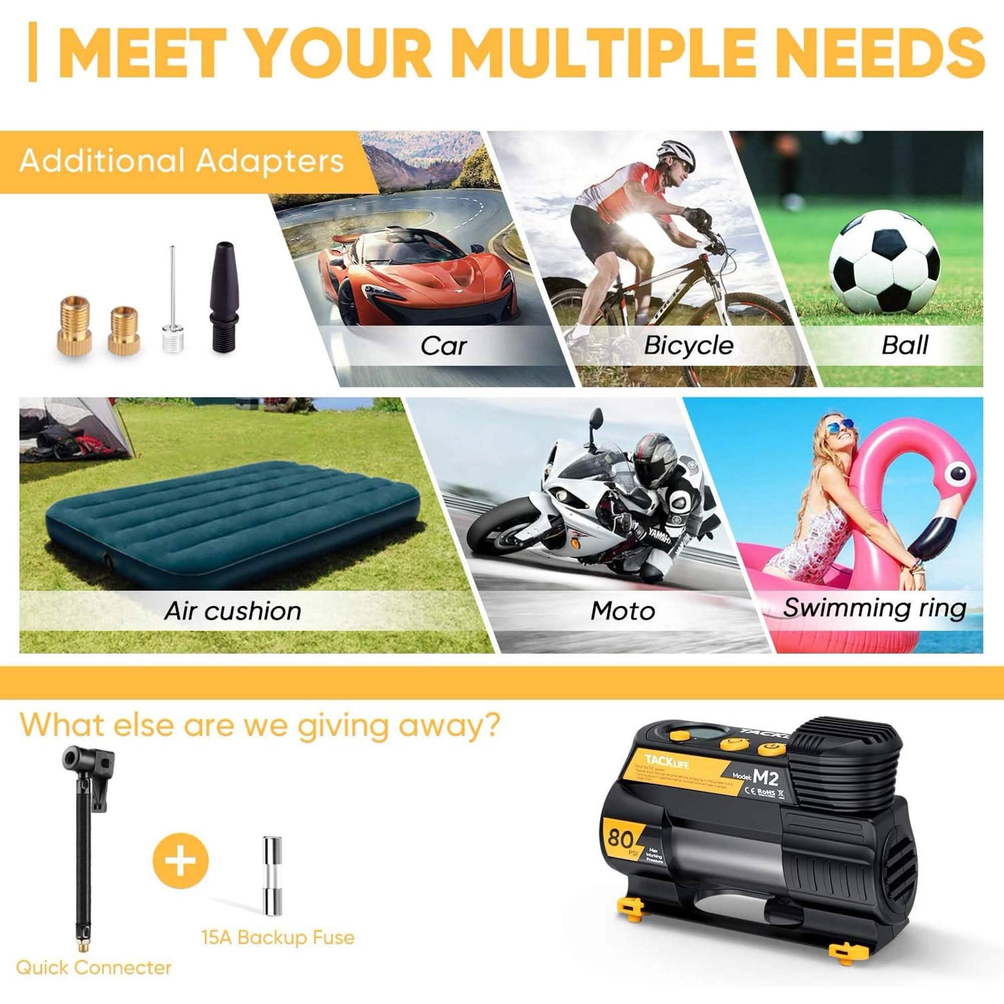 Compresseur d'air portable numérique 12 V CC Tacklife M2