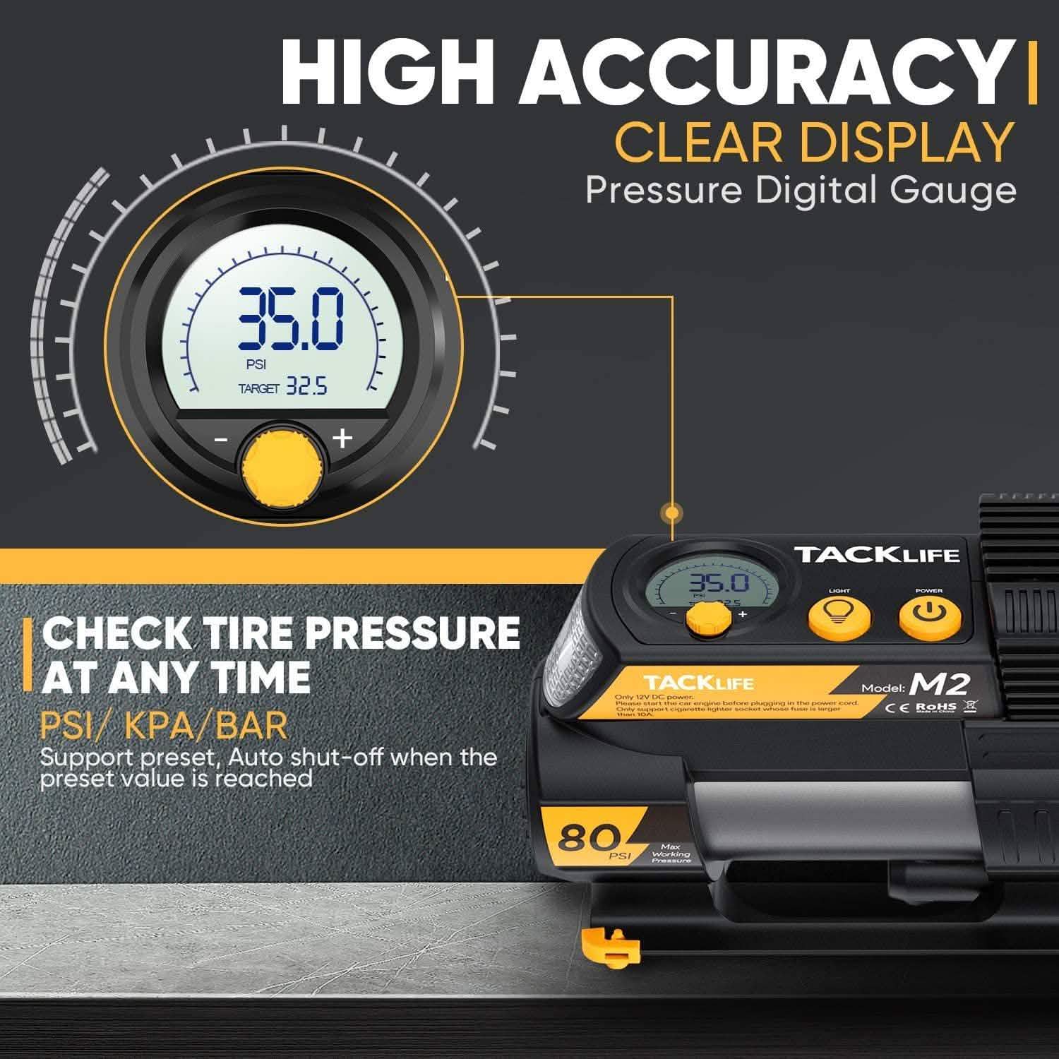 Compresseur d'air portable numérique 12 V CC Tacklife M2