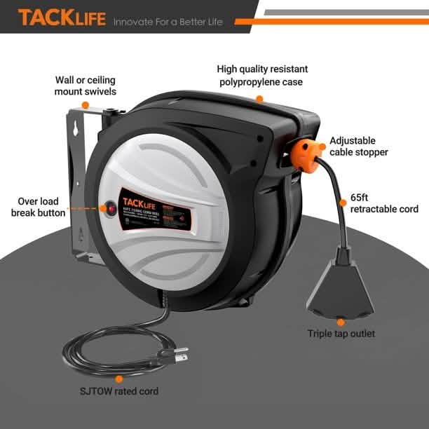 Tacklife Rallonge Rétractable, Enrouleur de Câble de 19,8 m + 1,4 m