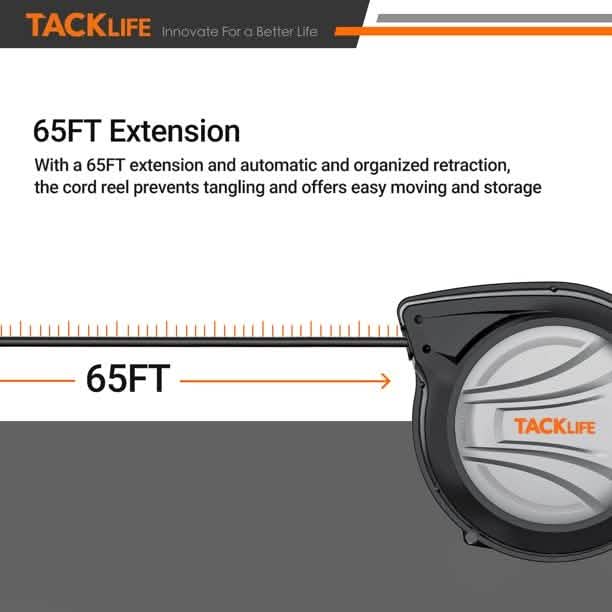 Tacklife Rallonge Rétractable, Enrouleur de Câble de 19,8 m + 1,4 m