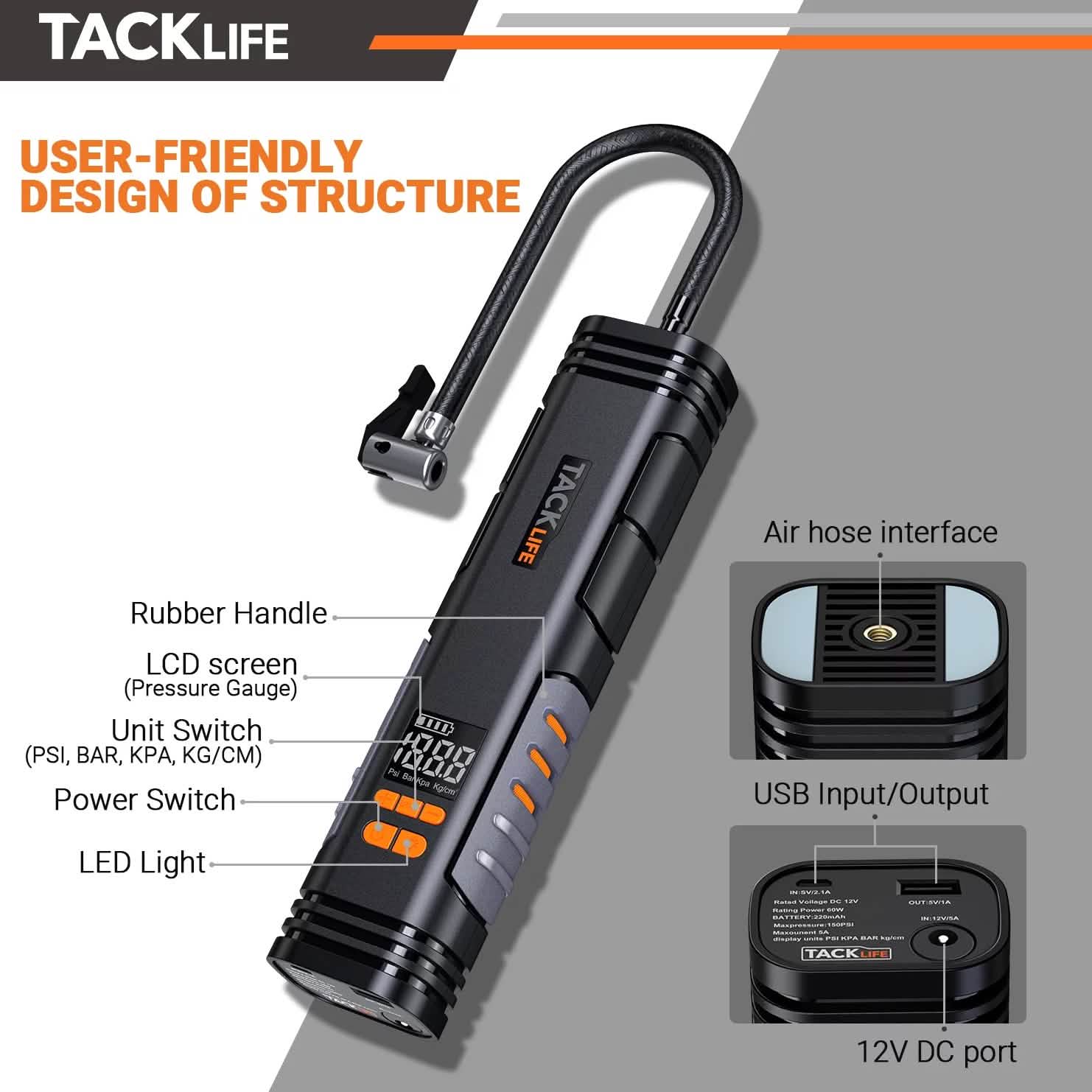 Compresseur portable sans fil rechargeable Tacklife X1