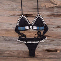Bikini à pampilles tricoté au crochet pour femme, maillot de bain deux pièces, maillot de bain unique, maillot de bain pour femme, ensemble bikini deux pièces en dentelle au crochet et col en V taille haute