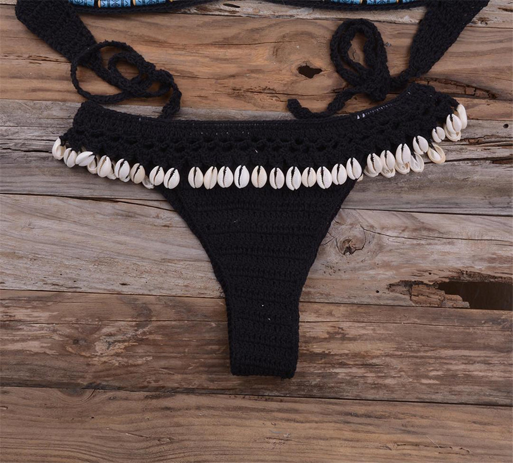 Bikini à pampilles tricoté au crochet pour femme, maillot de bain deux pièces, maillot de bain unique, maillot de bain pour femme, ensemble bikini deux pièces en dentelle au crochet et col en V taille haute