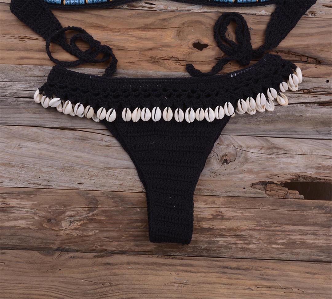 Bikini à pampilles tricoté au crochet pour femme, maillot de bain deux pièces, maillot de bain unique, maillot de bain pour femme, ensemble bikini deux pièces en dentelle au crochet et col en V taille haute