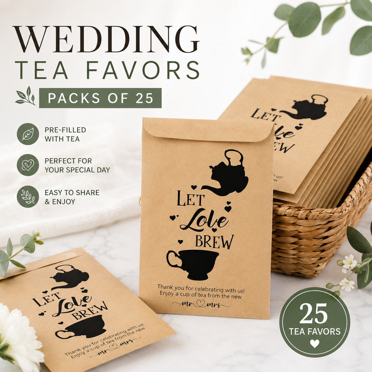 Théières d'amour : sachets de thé à infuser (paquet de 25)