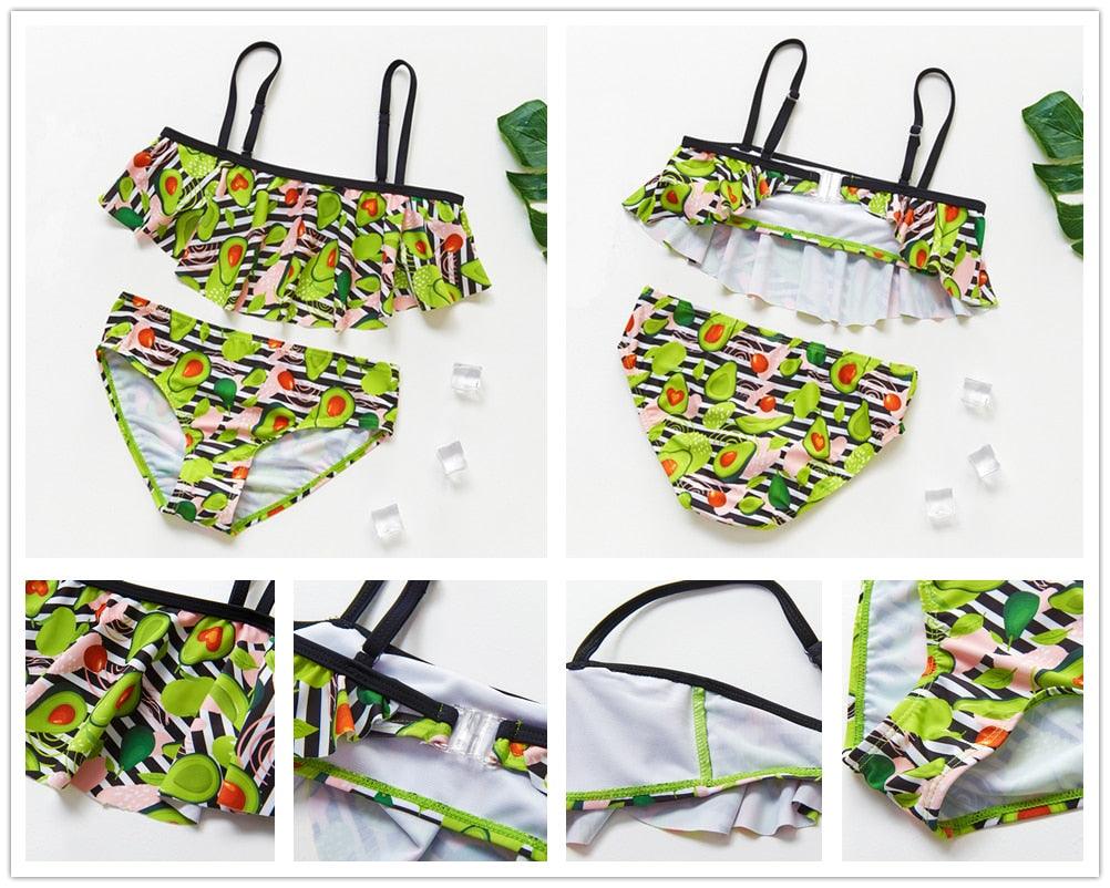 Maillot de bain deux pièces pour adolescentes, bikini de haute qualité pour enfants, vêtements de plage, maillots de bain deux pièces pour filles, maillot de bain à rayures et volants.