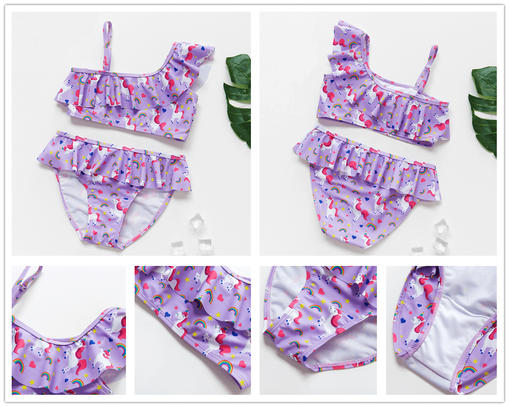 Maillot de bain deux pièces pour adolescentes, bikini de haute qualité pour enfants, vêtements de plage, maillots de bain deux pièces pour filles, maillot de bain à rayures et volants.