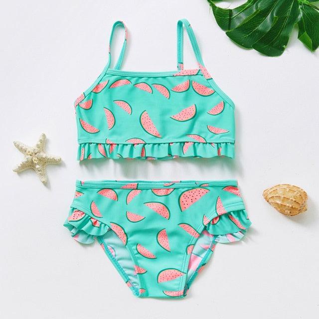 Maillot de bain deux pièces pour adolescentes, bikini de haute qualité pour enfants, vêtements de plage, maillots de bain deux pièces pour filles, maillot de bain à rayures et volants.
