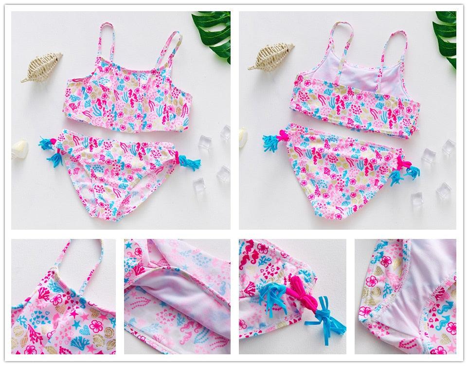 Maillot de bain deux pièces pour adolescentes, bikini de haute qualité pour enfants, vêtements de plage, maillots de bain deux pièces pour filles, maillot de bain à rayures et volants.
