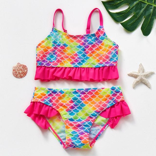 Maillot de bain deux pièces pour adolescentes, bikini de haute qualité pour enfants, vêtements de plage, maillots de bain deux pièces pour filles, maillot de bain à rayures et volants.