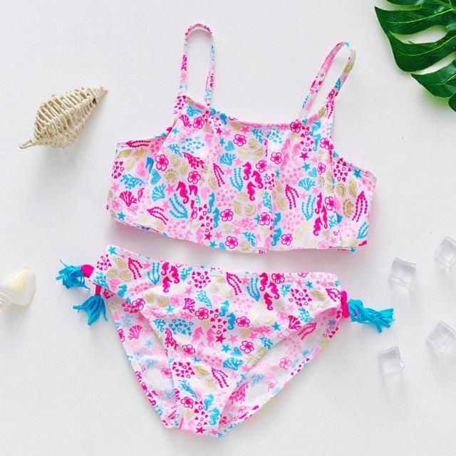 Maillot de bain deux pièces pour adolescentes, bikini de haute qualité pour enfants, vêtements de plage, maillots de bain deux pièces pour filles, maillot de bain à rayures et volants.