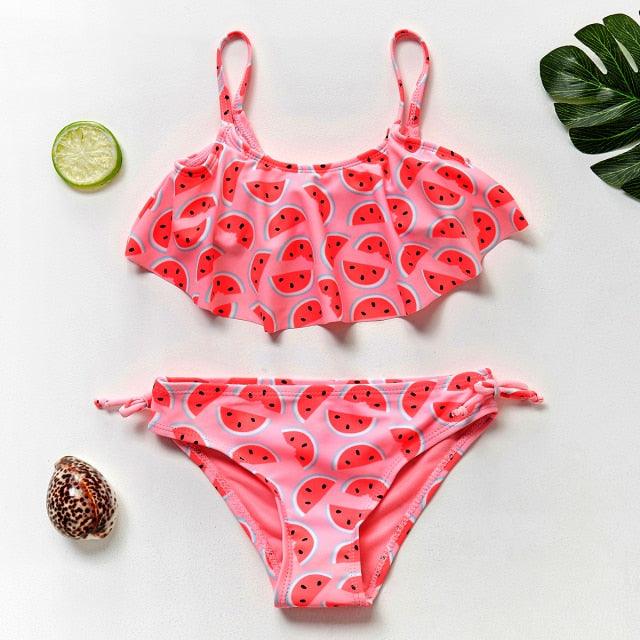 Maillot de bain deux pièces pour adolescentes, bikini de haute qualité pour enfants, vêtements de plage, maillots de bain deux pièces pour filles, maillot de bain à rayures et volants.