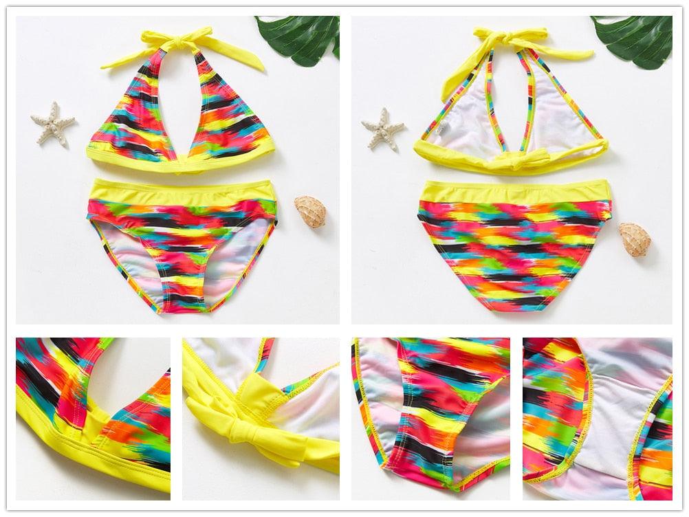 Maillot de bain deux pièces pour adolescentes, bikini de haute qualité pour enfants, vêtements de plage, maillots de bain deux pièces pour filles, maillot de bain à rayures et volants.