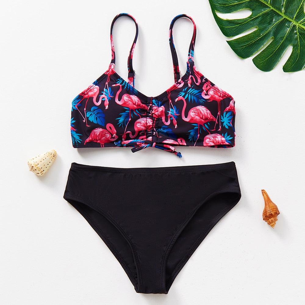 Maillot de bain deux pièces pour adolescentes, bikini de haute qualité pour enfants, vêtements de plage, maillots de bain deux pièces pour filles, maillot de bain à rayures et volants.