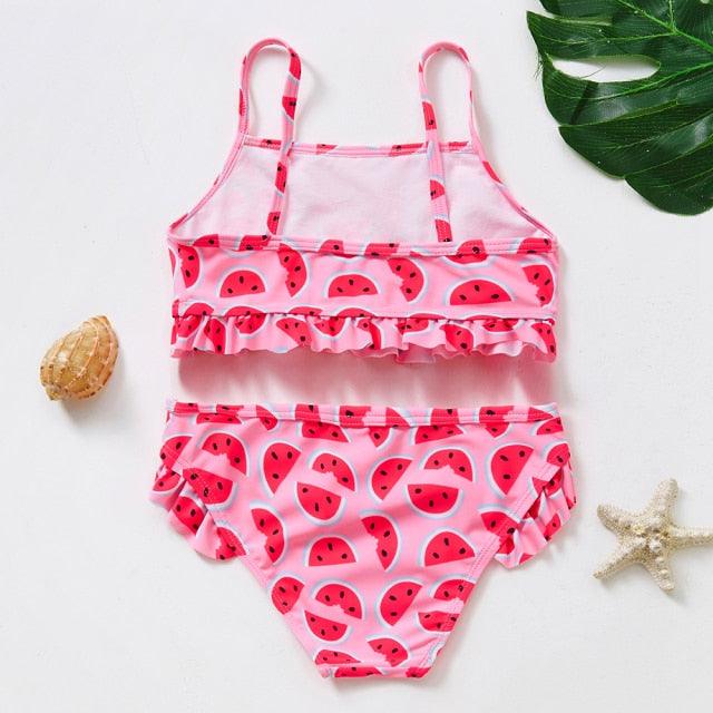Maillot de bain deux pièces pour adolescentes, bikini de haute qualité pour enfants, vêtements de plage, maillots de bain deux pièces pour filles, maillot de bain à rayures et volants.
