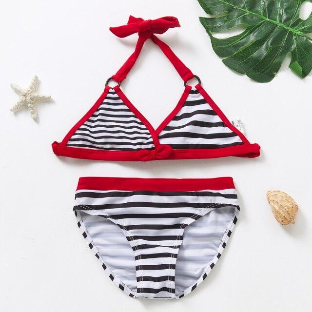Maillot de bain deux pièces pour adolescentes, bikini de haute qualité pour enfants, vêtements de plage, maillots de bain deux pièces pour filles, maillot de bain à rayures et volants.