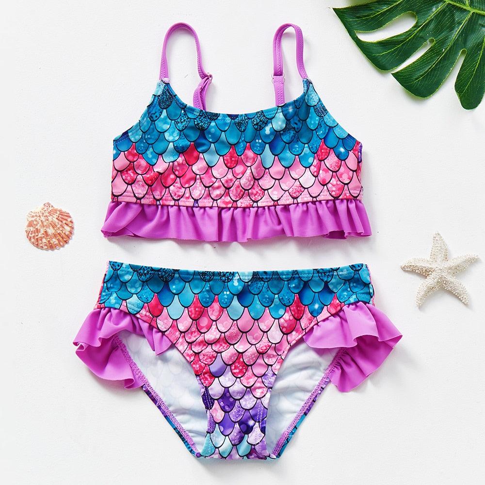 Maillot de bain deux pièces pour adolescentes, bikini de haute qualité pour enfants, vêtements de plage, maillots de bain deux pièces pour filles, maillot de bain à rayures et volants.