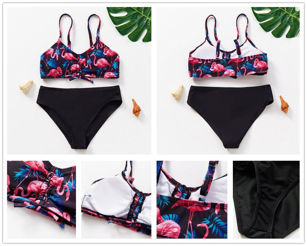 Maillot de bain deux pièces pour adolescentes, bikini de haute qualité pour enfants, vêtements de plage, maillots de bain deux pièces pour filles, maillot de bain à rayures et volants.
