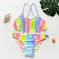 Maillot de bain deux pièces pour adolescentes, bikini de haute qualité pour enfants, vêtements de plage, maillots de bain deux pièces pour filles, maillot de bain à rayures et volants.