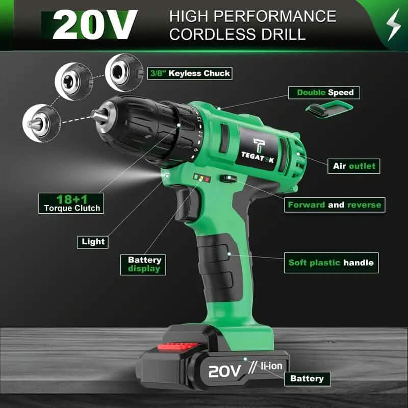 Ensemble perceuse sans fil 20V Tegatok