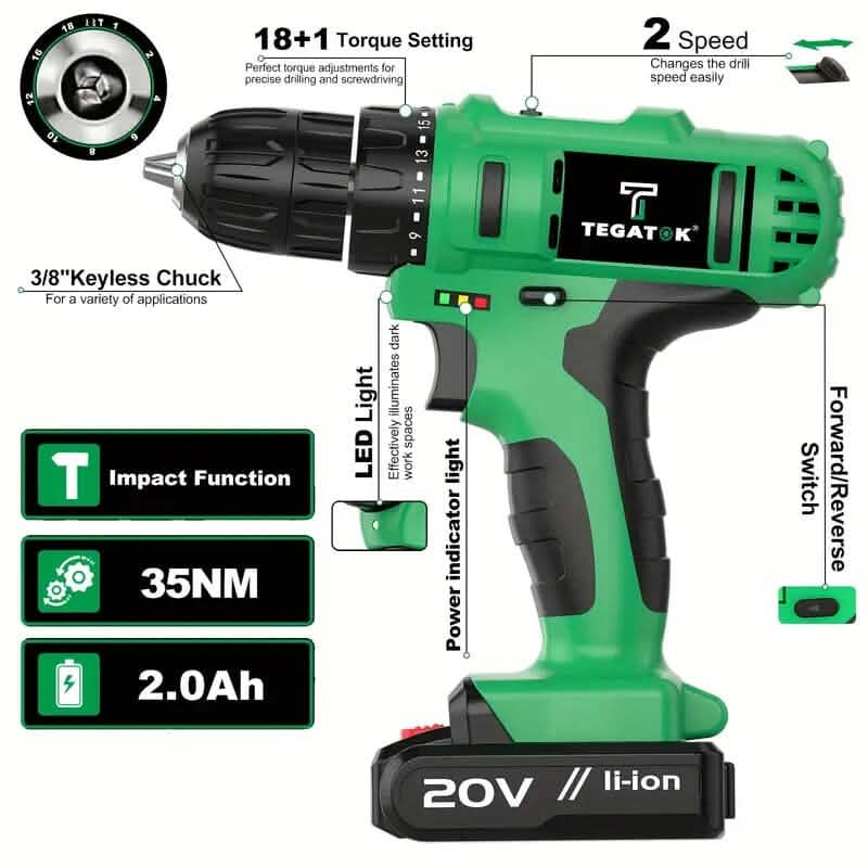 Ensemble perceuse sans fil 20V Tegatok