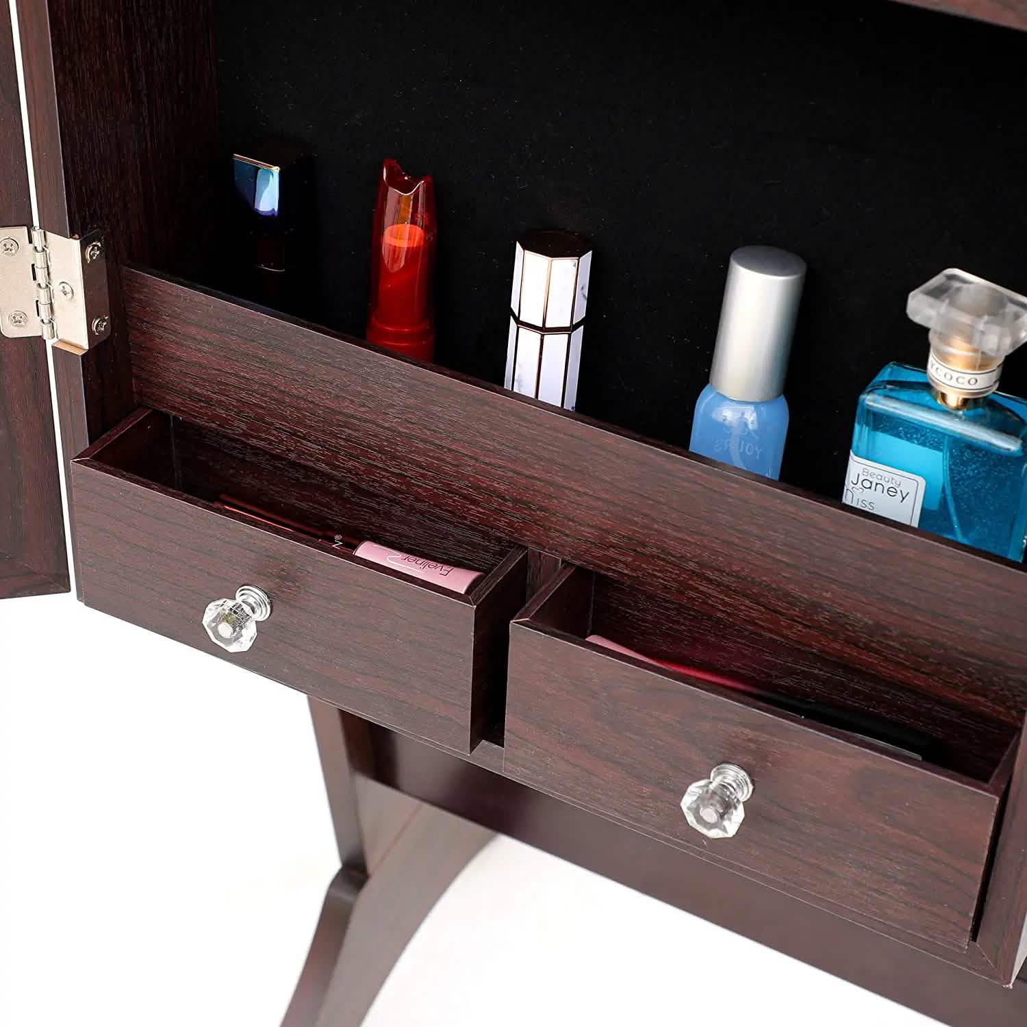 Tesmula Fashion Armoire à bijoux simple avec miroir et lumières LED