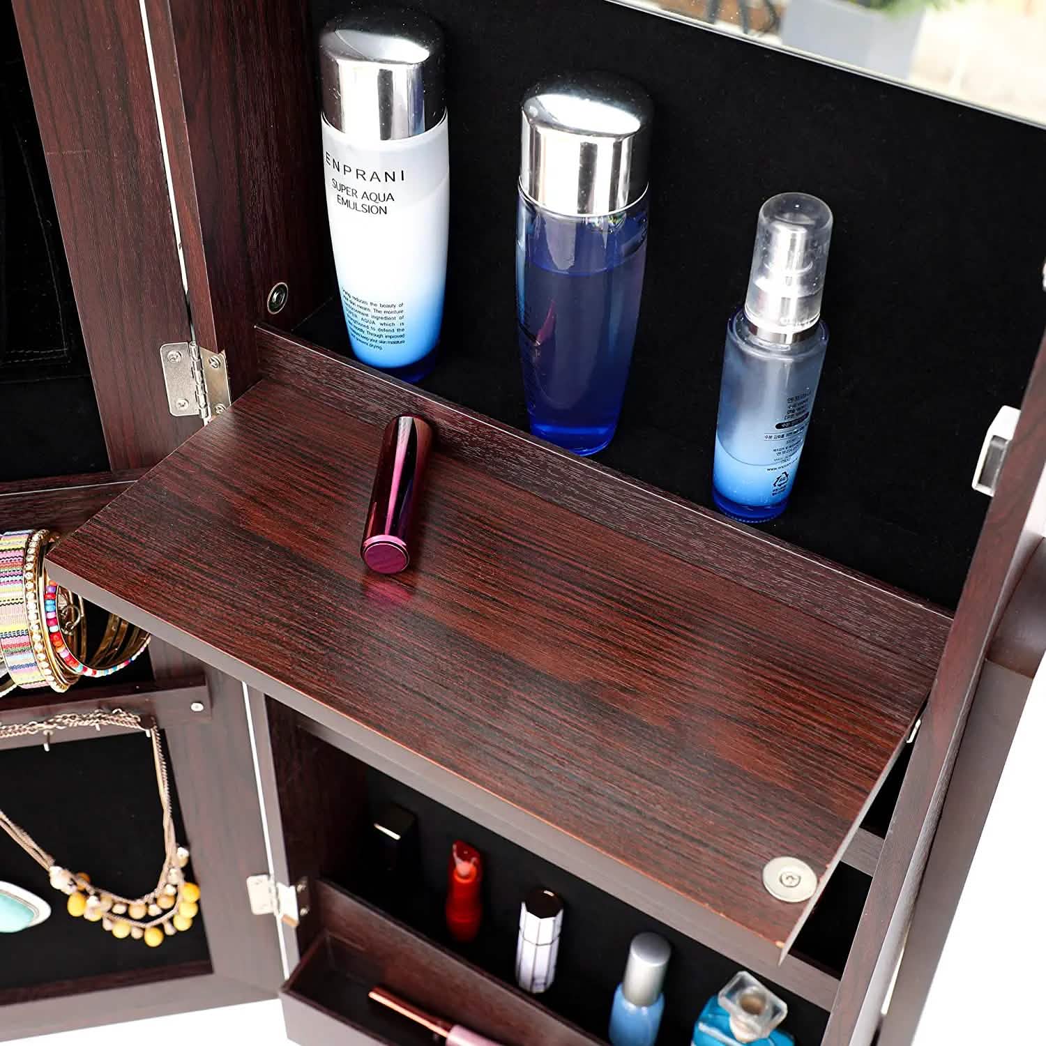 Tesmula Fashion Armoire à bijoux simple avec miroir et lumières LED