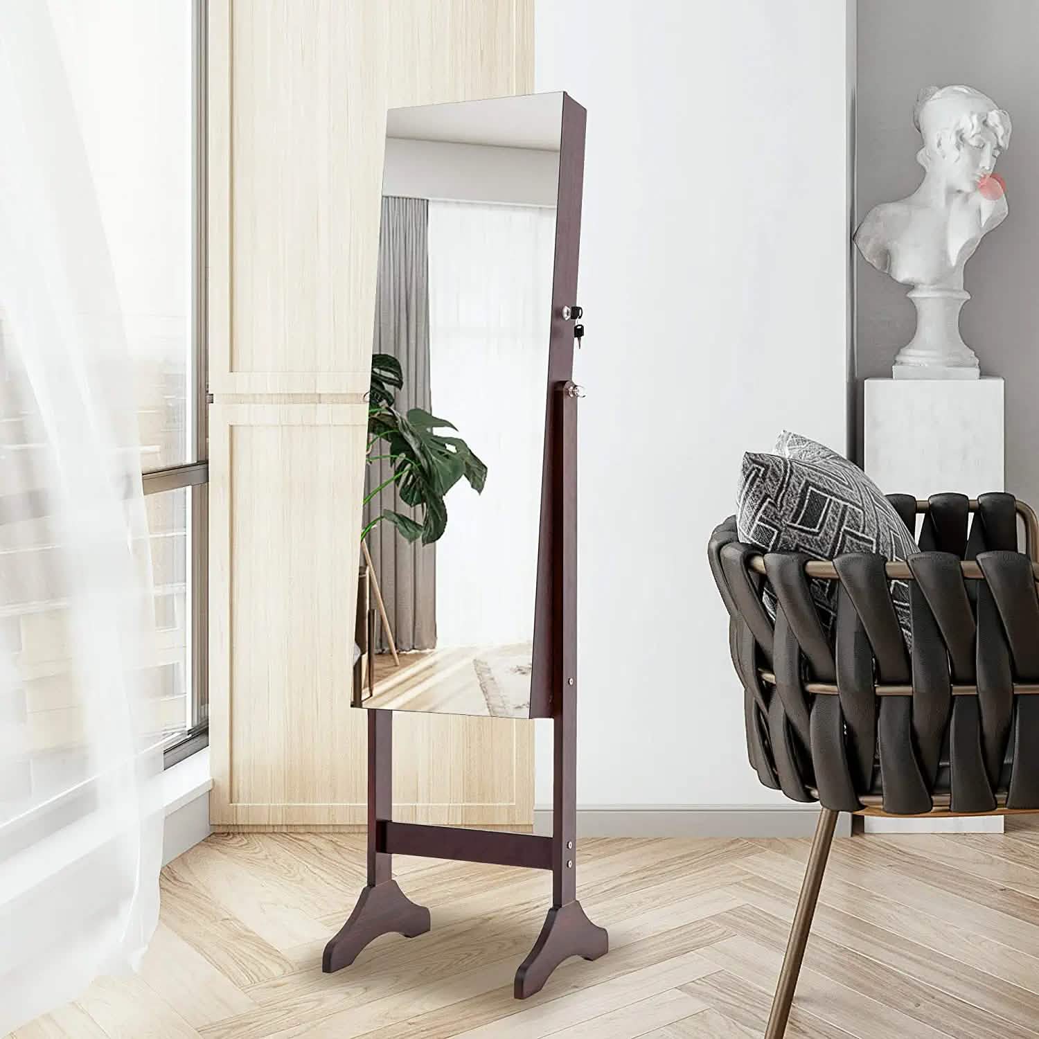 Tesmula Fashion Armoire à bijoux simple avec miroir et lumières LED