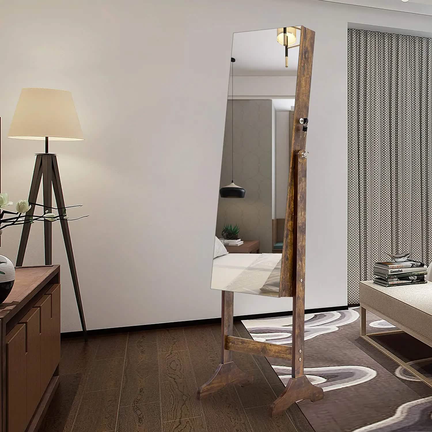 Tesmula Fashion Armoire à bijoux simple avec miroir et lumières LED
