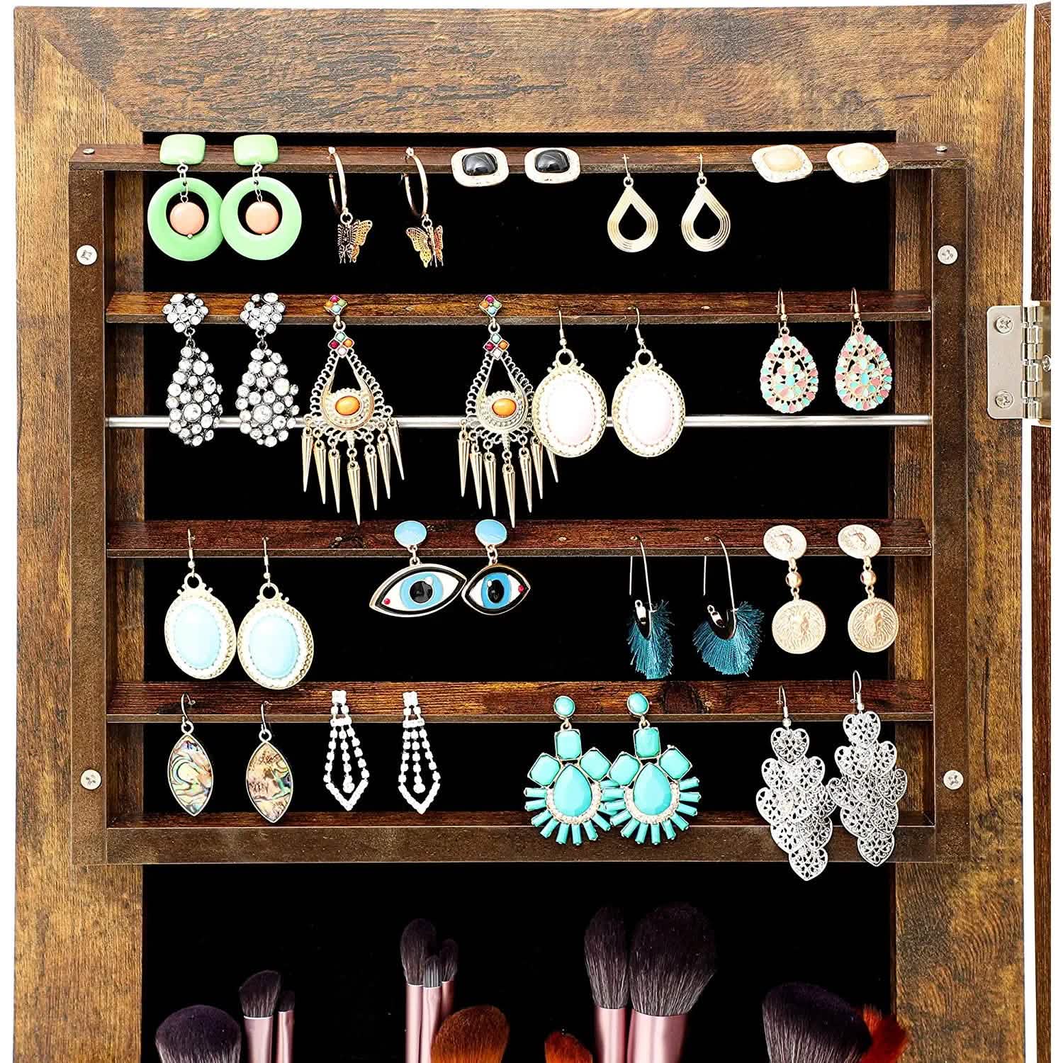 Tesmula Fashion Armoire à bijoux simple avec miroir et lumières LED