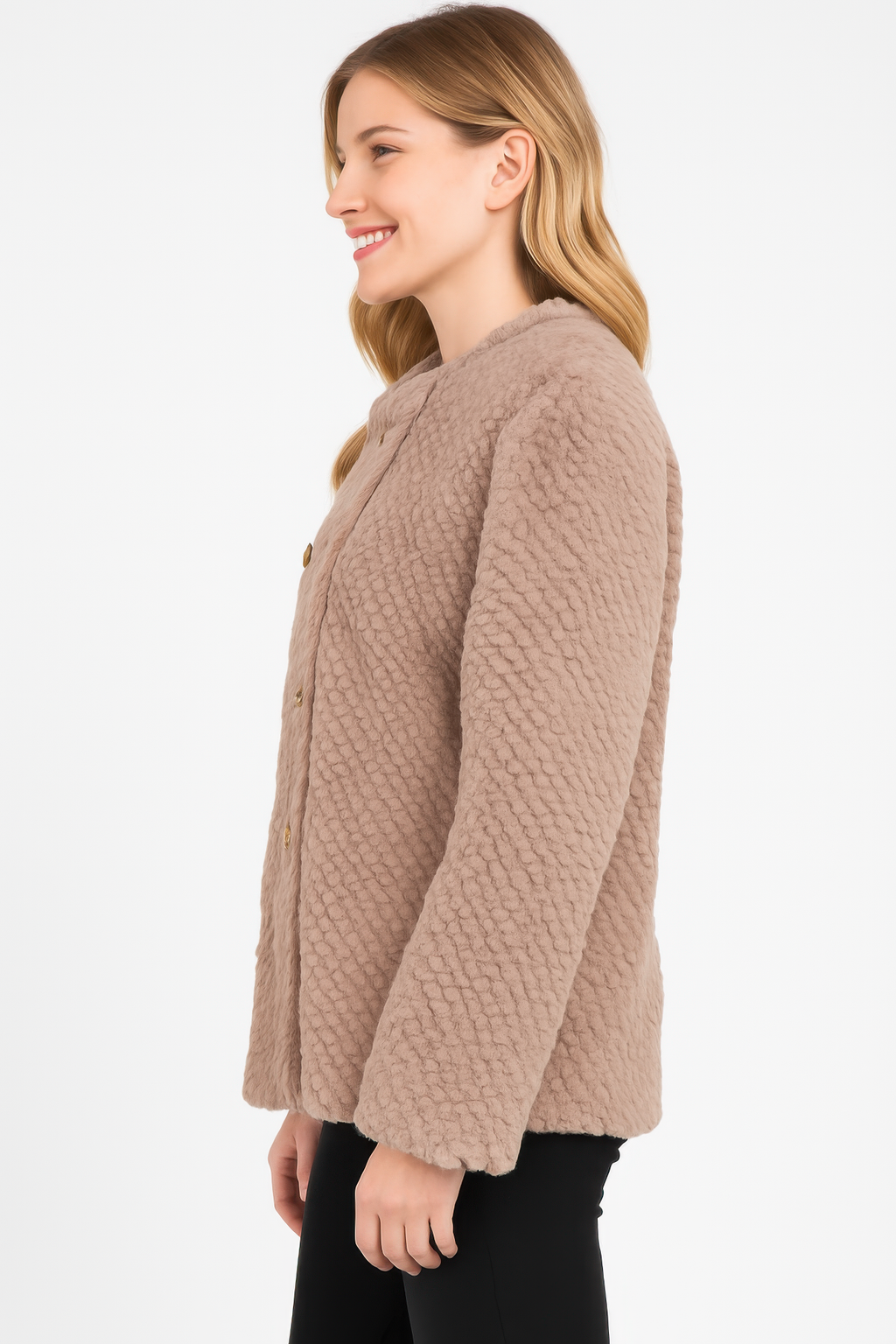 Textured Double-breasted Faux Shearling Jacket