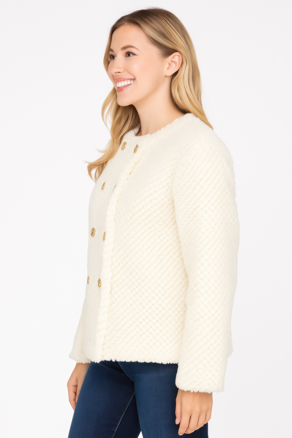 Textured Double-breasted Faux Shearling Jacket