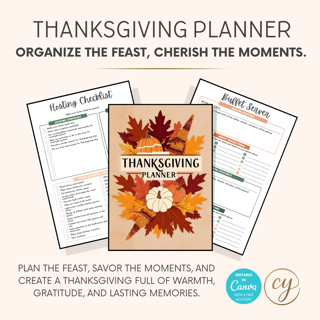 Thanksgiving Planner Printable - 65 Page Canva Template