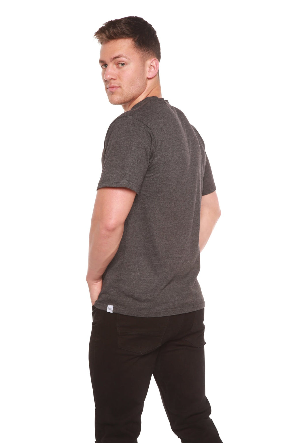 Liquidation T-shirt homme en bambou à manches courtes avec surpiqûres contrastantes