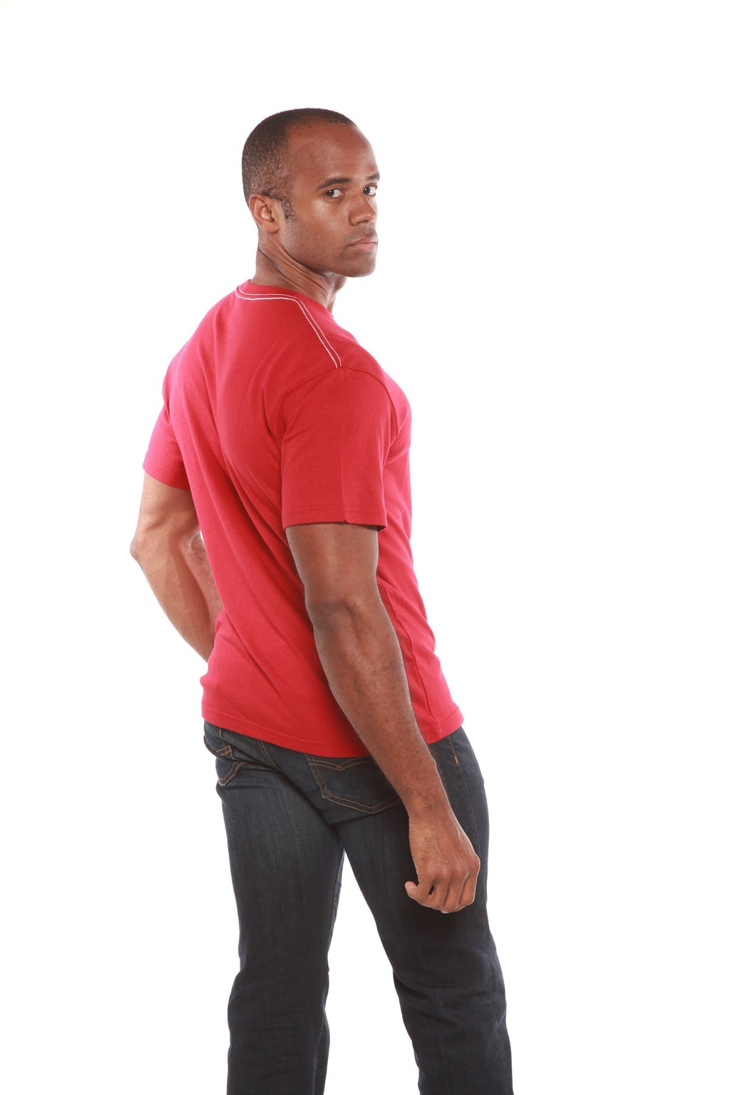 Liquidation T-shirt homme en bambou à manches courtes avec surpiqûres contrastantes