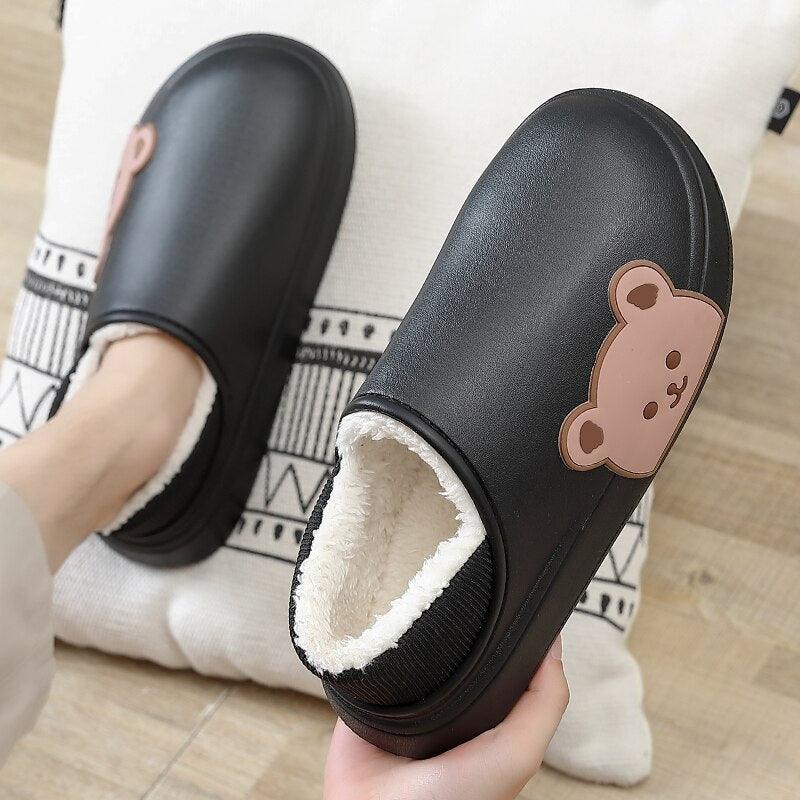 Pantoufles d'intérieur épaisses à plateforme pour femmes en hiver, imperméables, antidérapantes, en caoutchouc, chaudes, en fourrure et coton, confortables, à mémoire de forme, fermées, mélange de laine et coton.