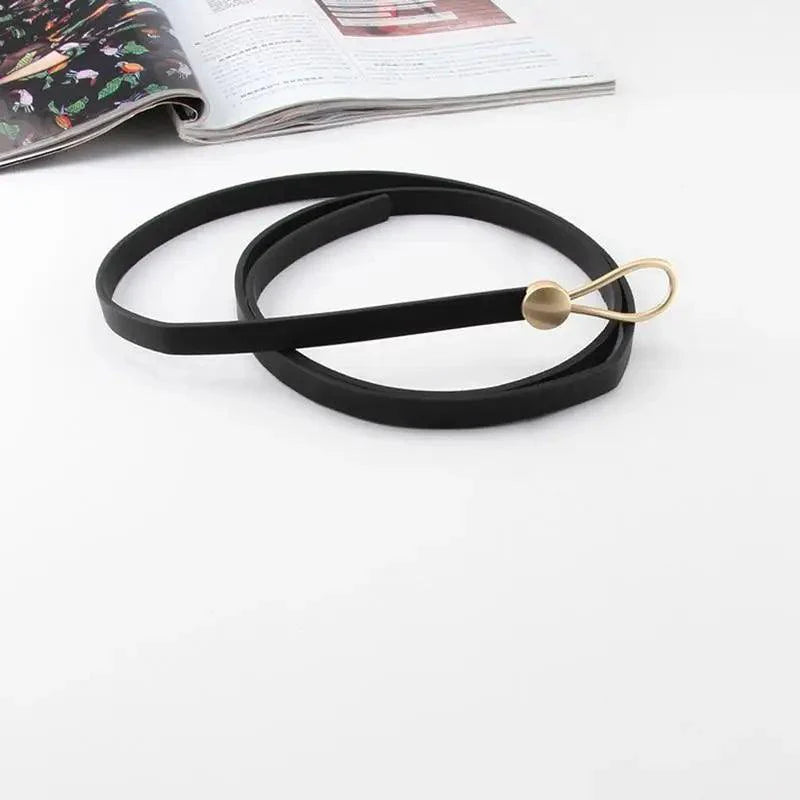 Ceintures fines en cuir PU à boucle dorée pour femmes, ceinture décontractée de luxe pour dames
