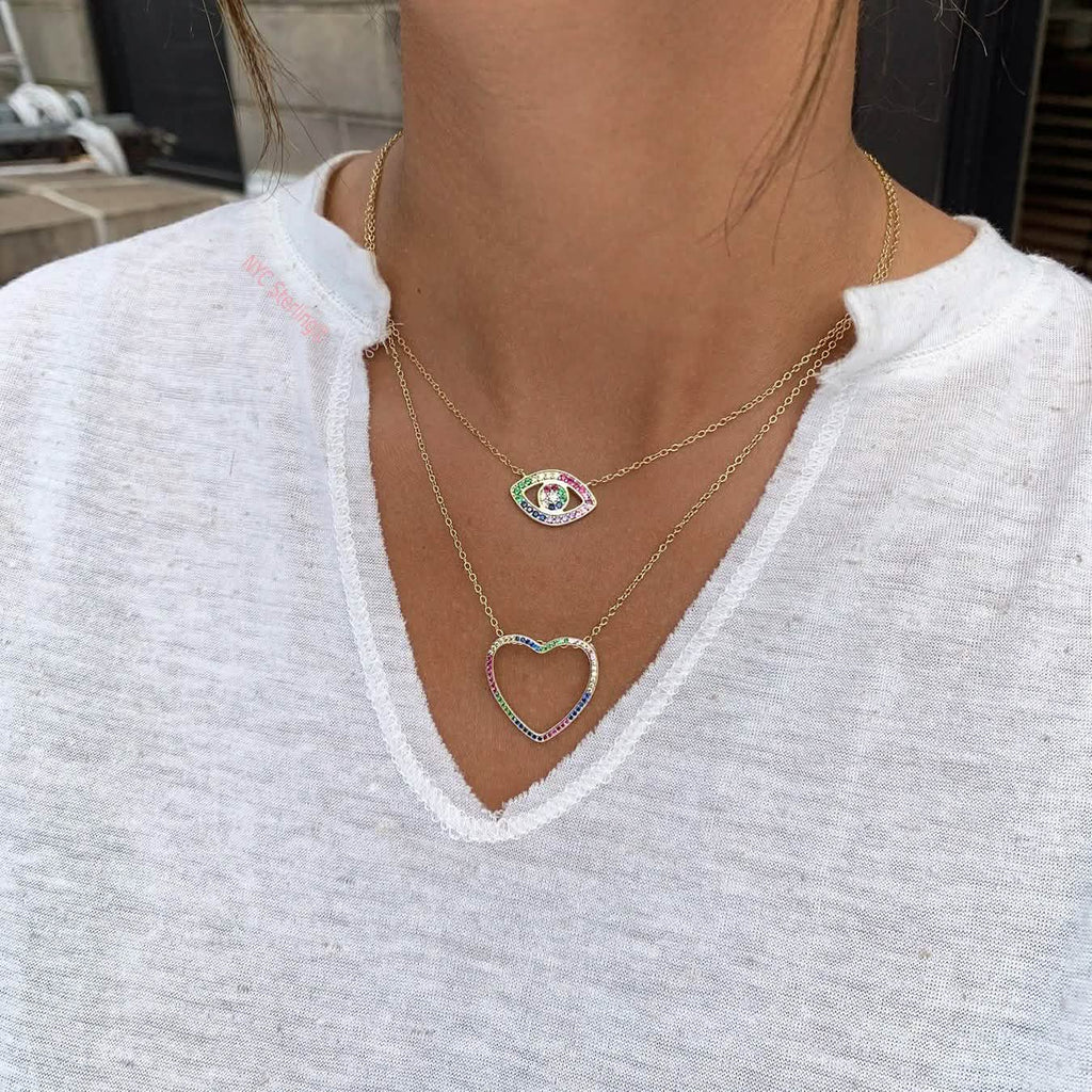 Collier Cœur Ouvert Fin Arc-en-ciel