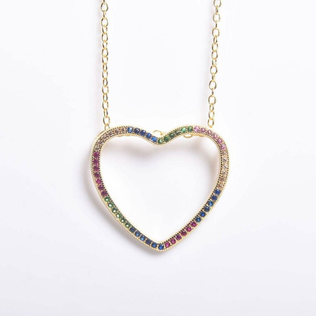Collier Cœur Ouvert Fin Arc-en-ciel