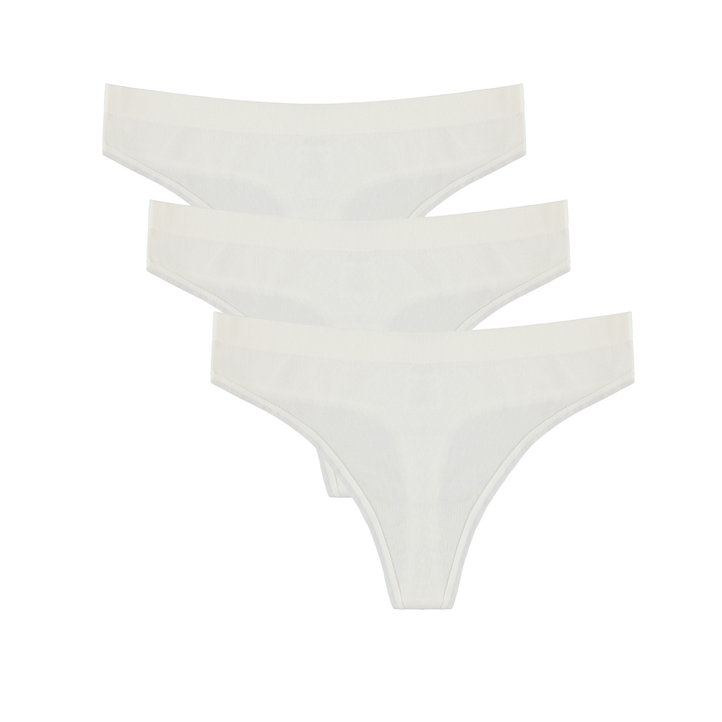 Lot de 3 slips ficelles en bambou/coton pour femme, coloris naturel