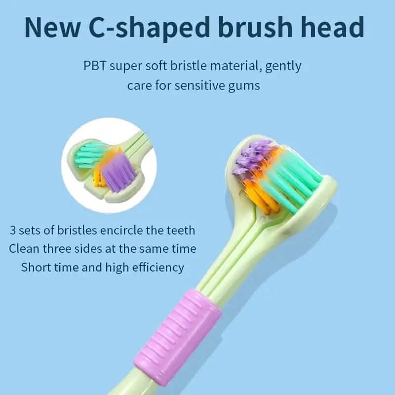 Brosse à dents à trois côtés à brins souples
