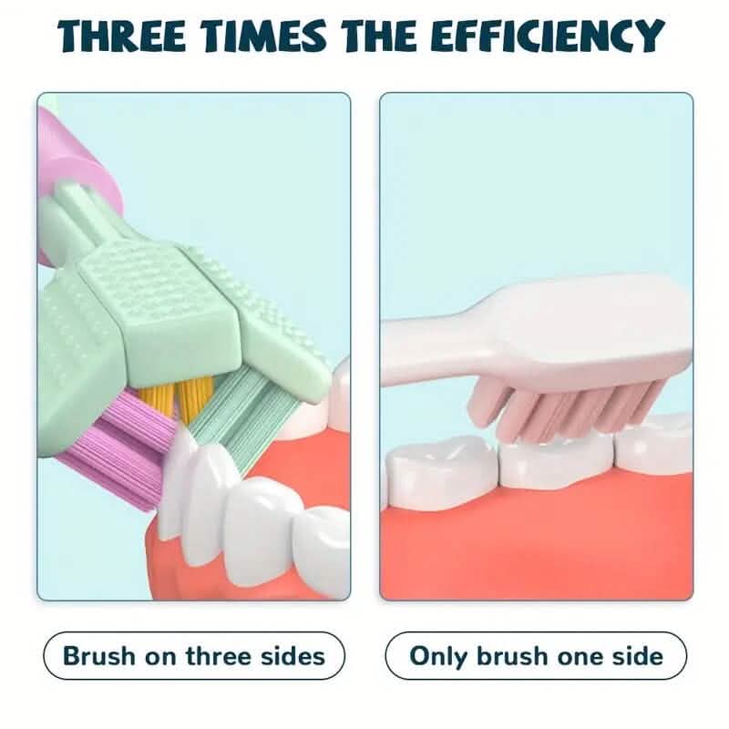 Brosse à dents à trois côtés à brins souples