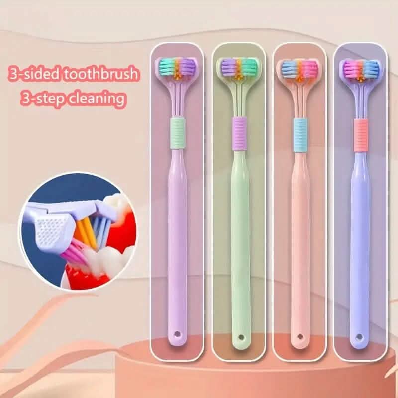 Brosse à dents à trois côtés à brins souples