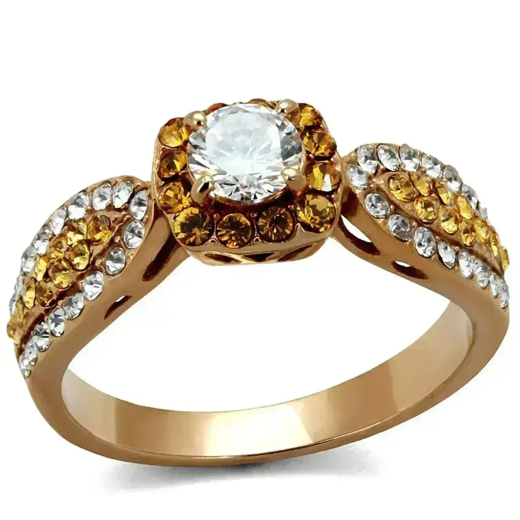 Bague en acier inoxydable or rose - Bijoux solitaires en oxyde de zirconium AAA