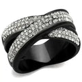 TK2278 - Bague en acier inoxydable IP noir deux tons avec cristal transparent