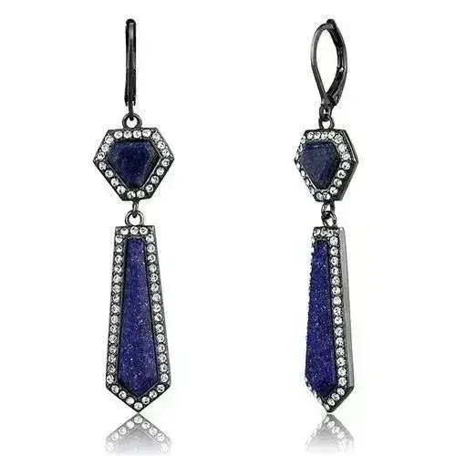 Boucles d'oreilles Lapis Noir IP | Acier inoxydable Pierre précieuse -femstylo