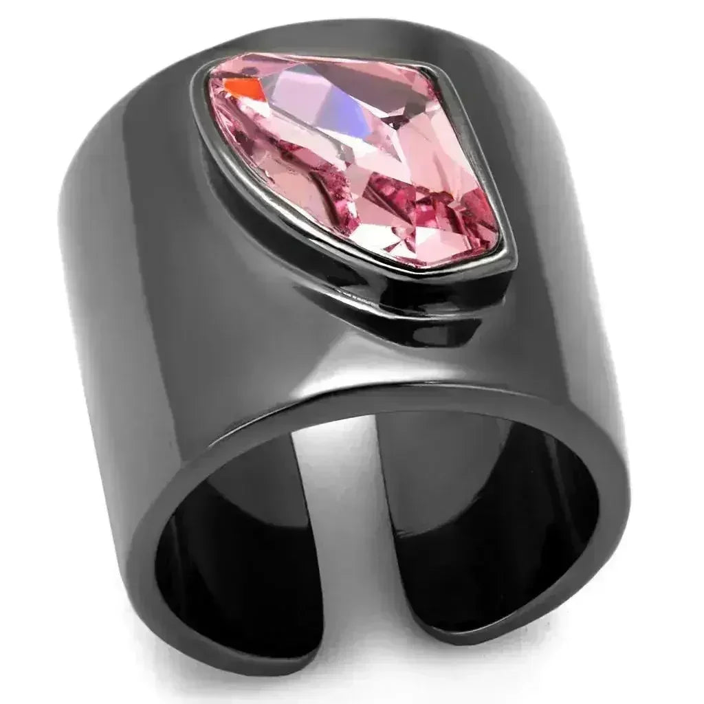 TK2829 - Bague en acier inoxydable noir IP avec cristal rose