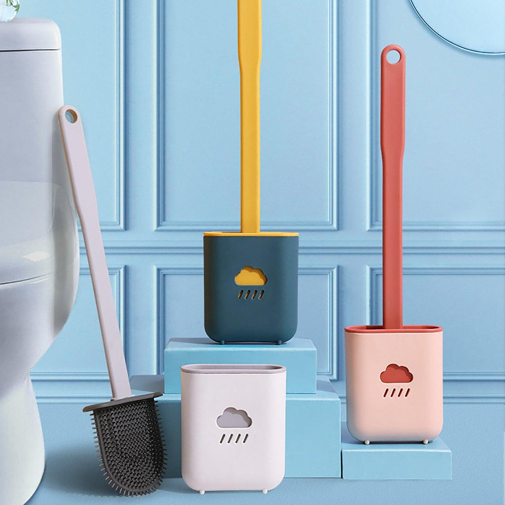 Ensembles de porte-balai de toilettes muraux, brosse de toilettes avec tête à poils souples pour le nettoyage de la salle de bain, brosse de toilettes en silicone avec support mural et tête de brosse flexible, support de brosse à séchage rapide